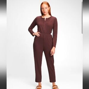 GAP Henley Jumpsuit Soft Knit Cropped Eggplant Purple Sz XS NWT
